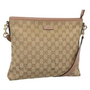 Authentic GUCCI GG Canvas Shoulder Bag Beige Gold 388924